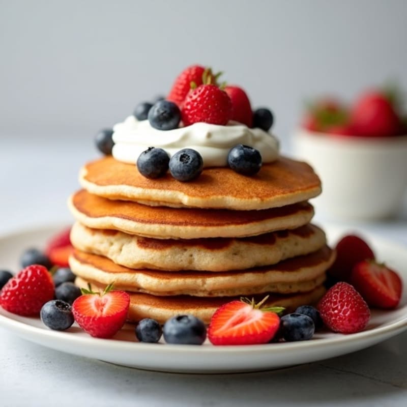 Fluffy Pancakes with Creamy Greek Yogurt and Fresh Berries