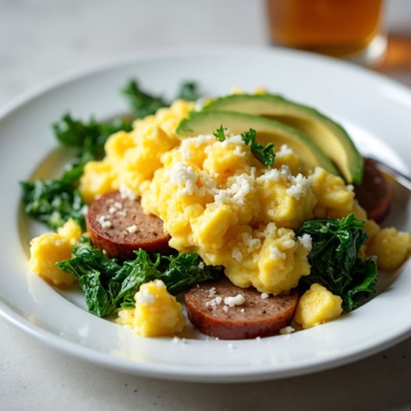 Egg White and Spinach Scramble with Turkey Sausage
