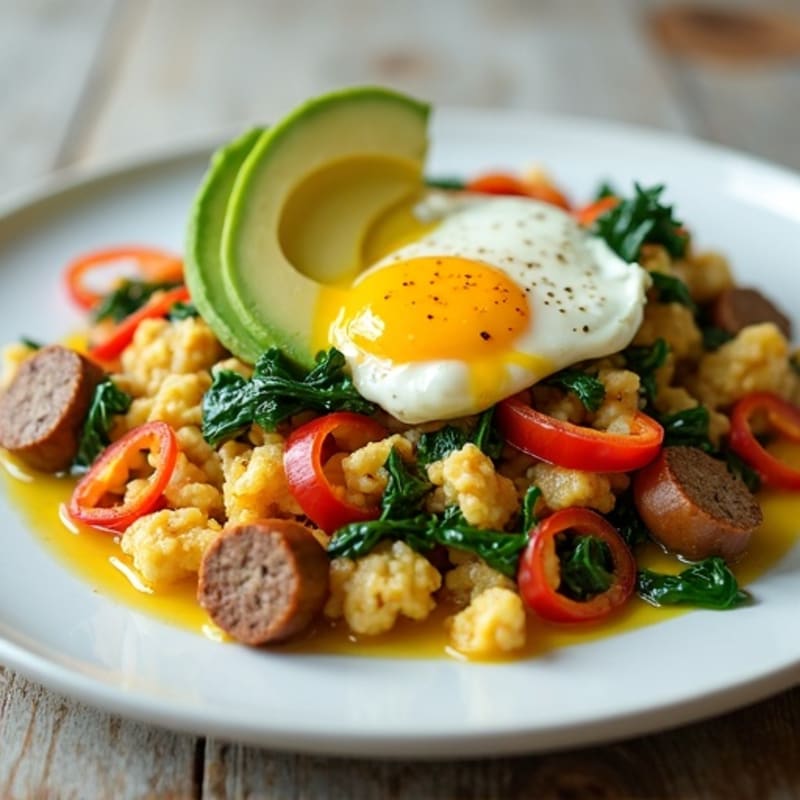 Egg White Veggie Scramble with Chicken Sausage