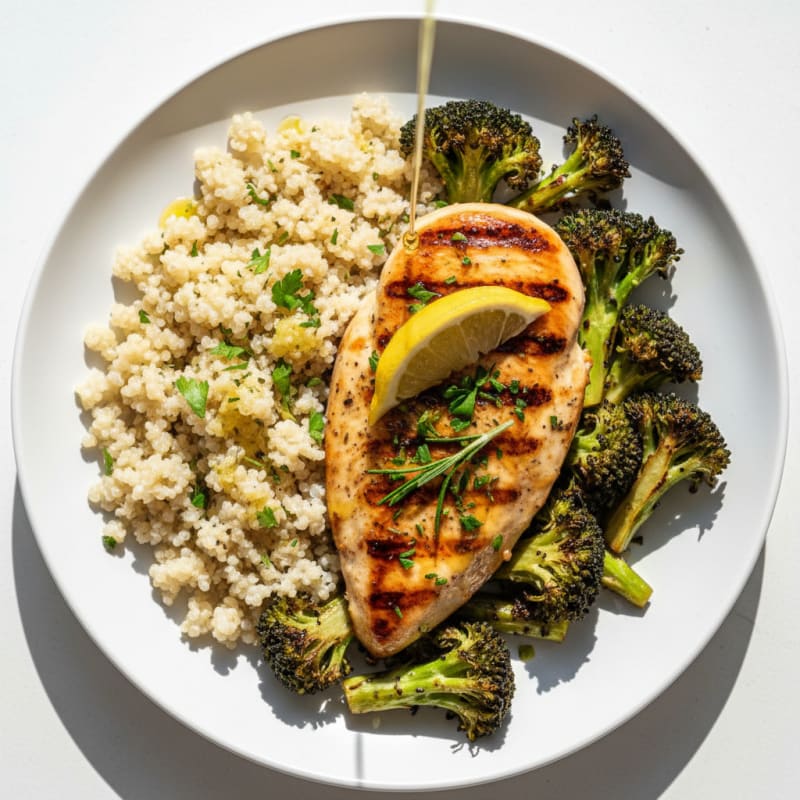 Grilled Chicken Breast with Roasted Broccoli and Quinoa