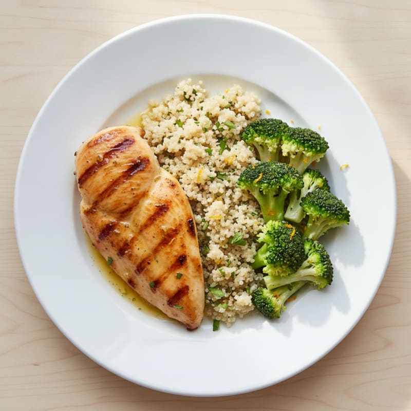 Grilled Chicken Breast with Quinoa and Steamed Broccoli