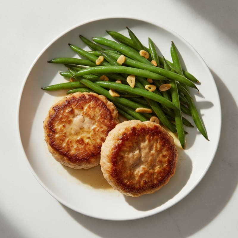 Seared Turkey Patties with Garlic Green Beans