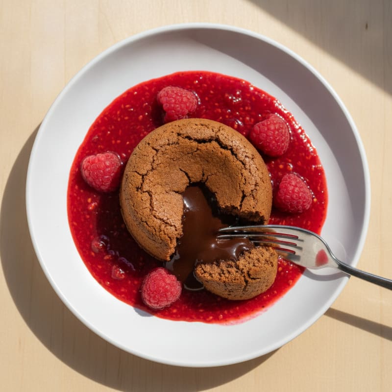 Chocolate Lava Cake with Raspberry Coulis