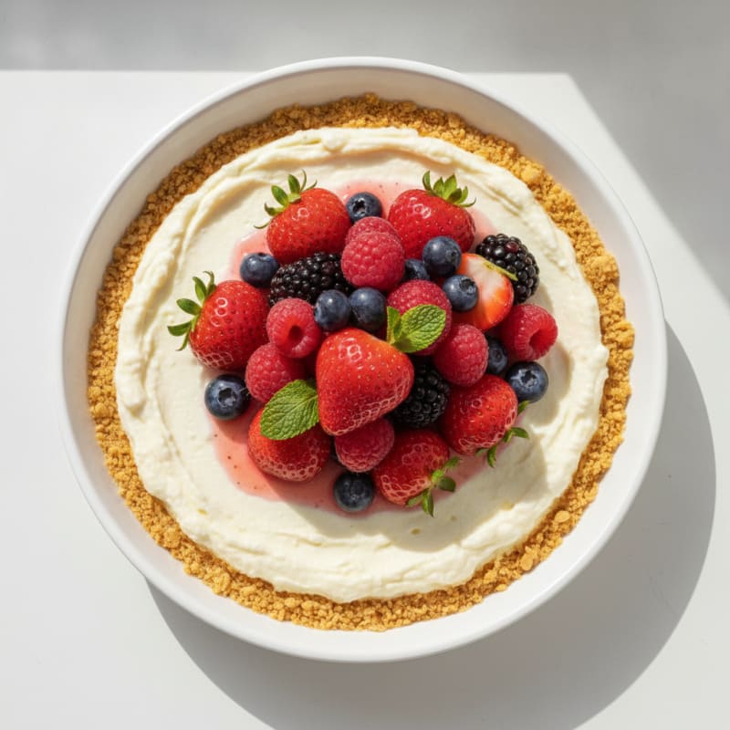 Silky Greek Yogurt Protein Cheesecake with Fresh Berries