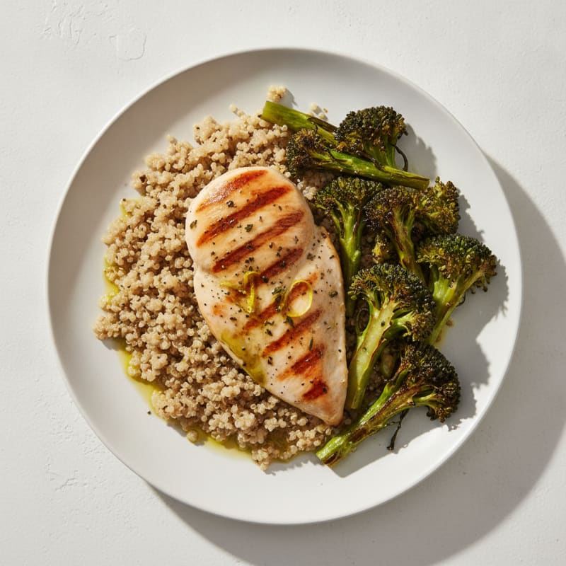 Grilled Chicken Breast with Roasted Broccoli and Quinoa