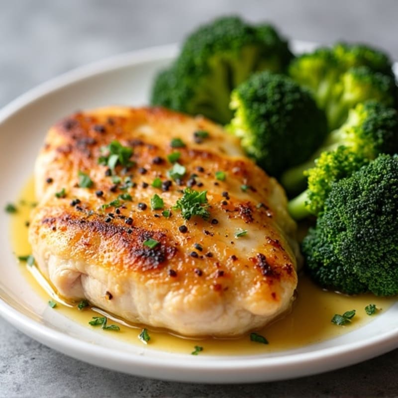 Lemon Garlic Pan-Seared Chicken with Crispy Roasted Broccoli