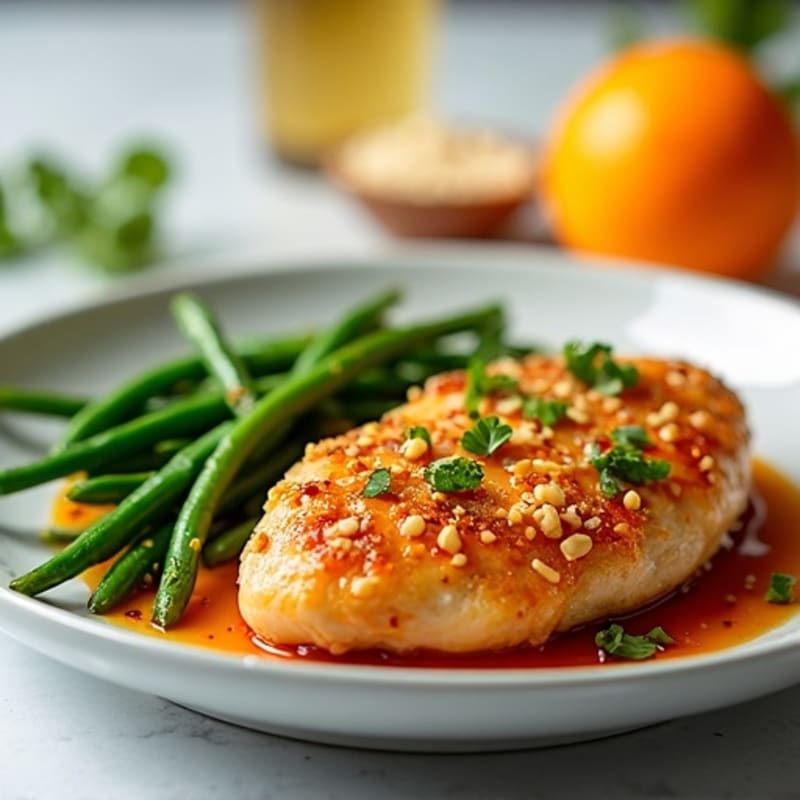 Crispy Orange Chicken with Roasted Green Beans