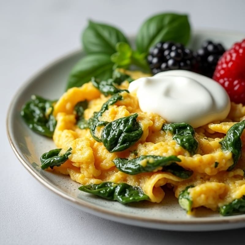 Scrambled Eggs with Spinach and No Fat Greek Yogurt