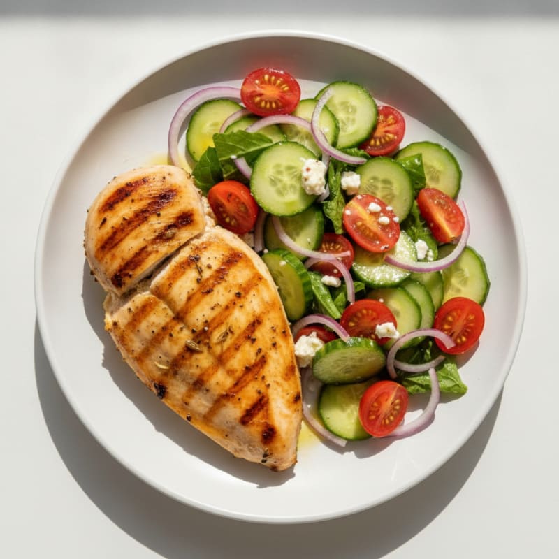 Grilled Chicken Breast with Cucumber Tomato Salad