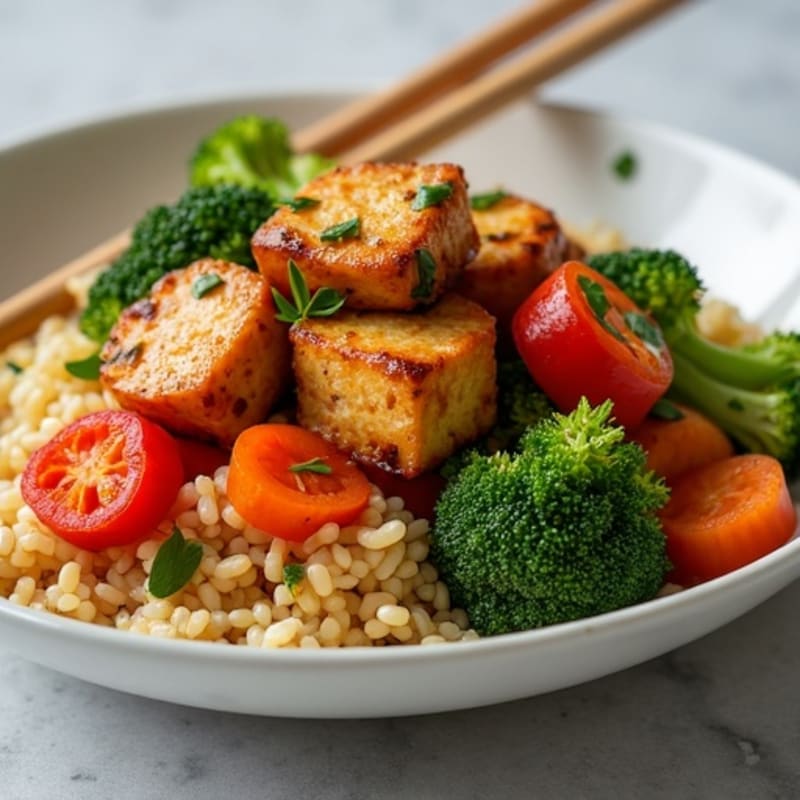Sweet Maple Glazed Tempeh with Crispy Asian Vegetables
