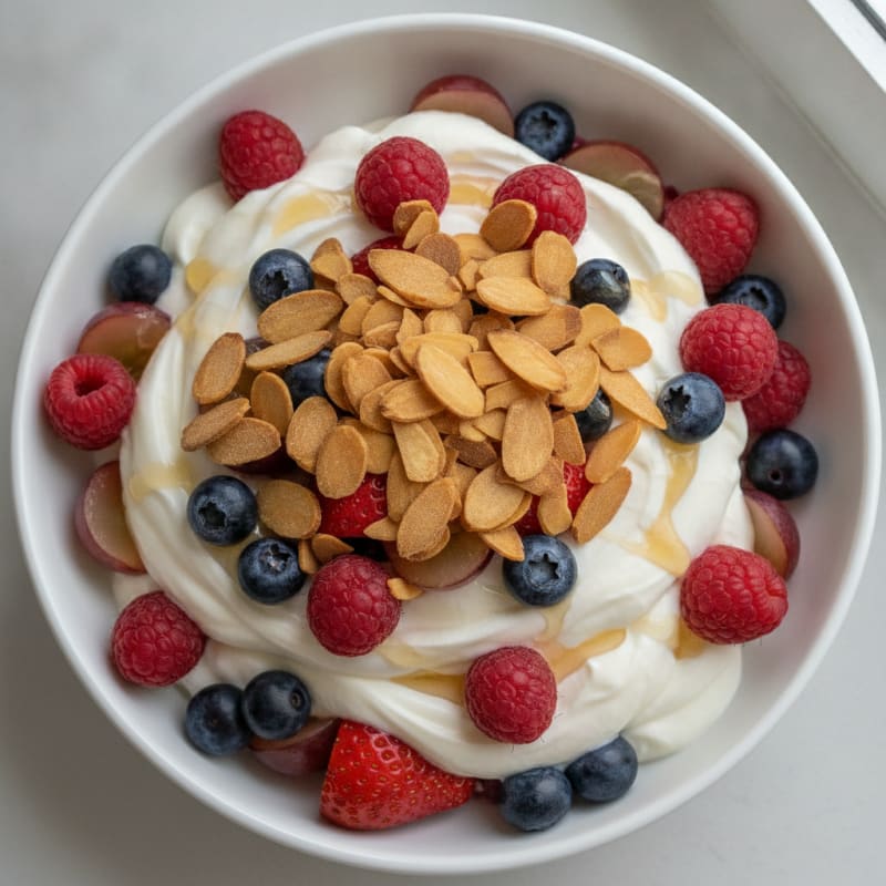 Greek Yogurt Protein Parfait with Mixed Berries and Almonds