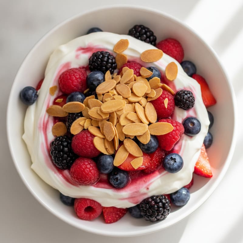 Greek Yogurt Protein Parfait with Mixed Berries and Almonds