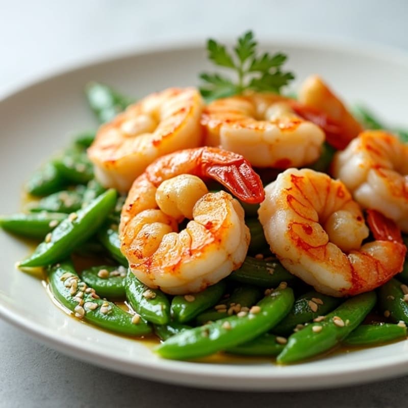 Garlic-Ginger Seared Shrimp with Sesame Sugar Snap Peas