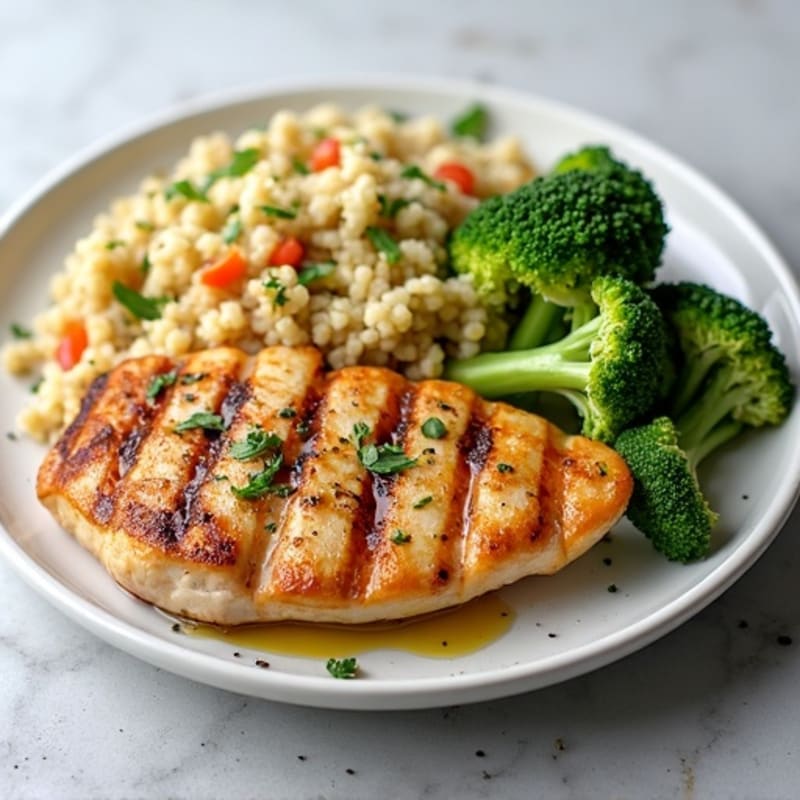 Grilled Chicken Breast with Quinoa and Crunchy Broccoli Slaw