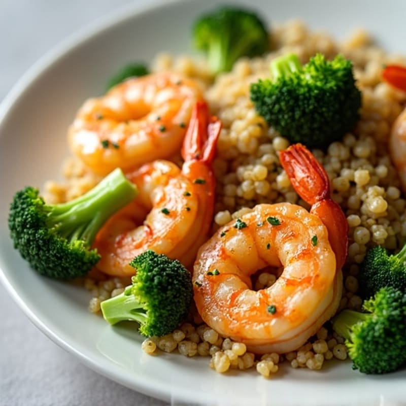 Seared Garlic Shrimp with Roasted Broccoli and Quinoa