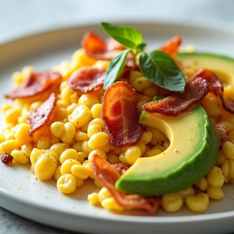 Egg and Turkey Bacon Scramble with Avocado Slices