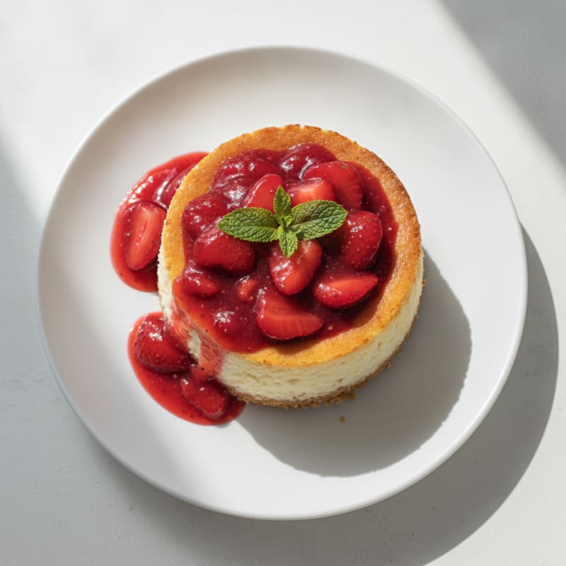 Vanilla Protein Cheesecake with Fresh Strawberry Compote