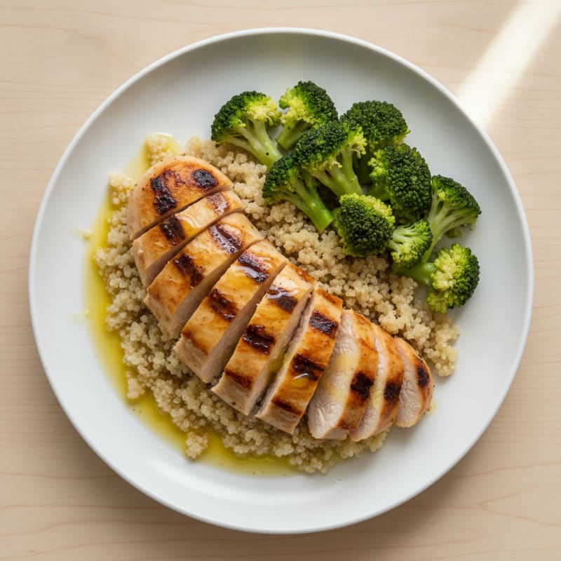 Grilled Chicken Breast with Quinoa and Steamed Broccoli