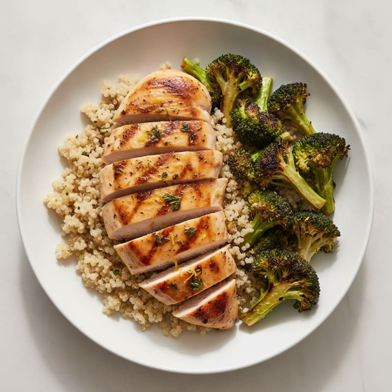 Grilled Chicken Breast with Roasted Broccoli and Quinoa