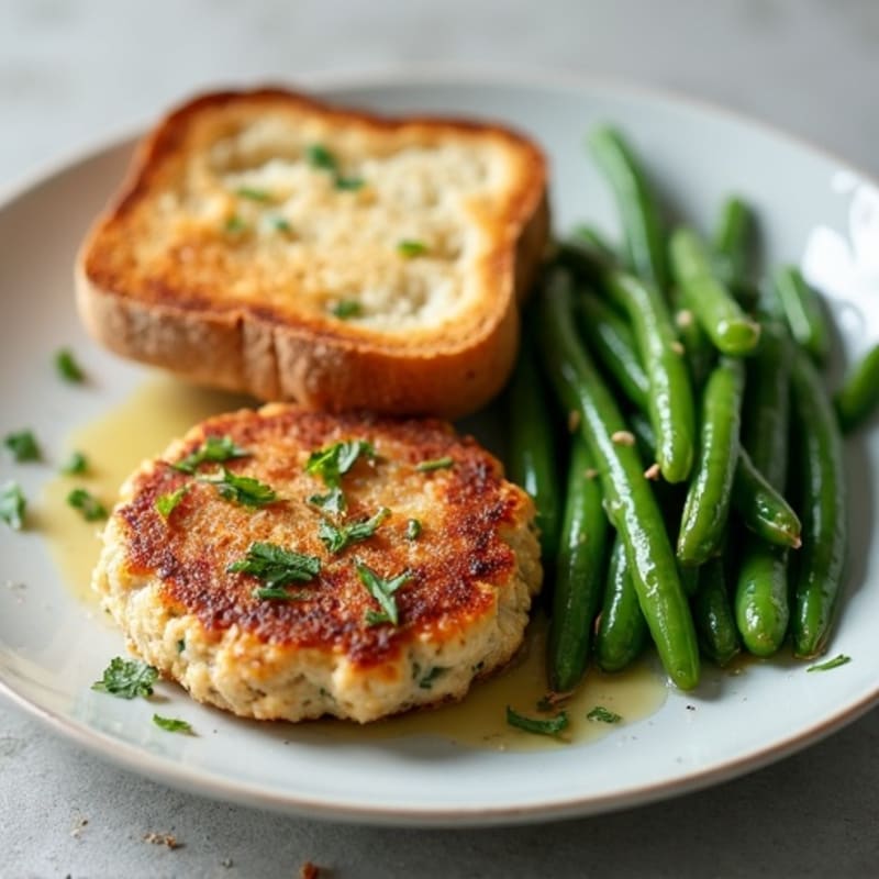 Lean Herb Chicken Patties with Roasted Green Beans and Toasted Sourdough