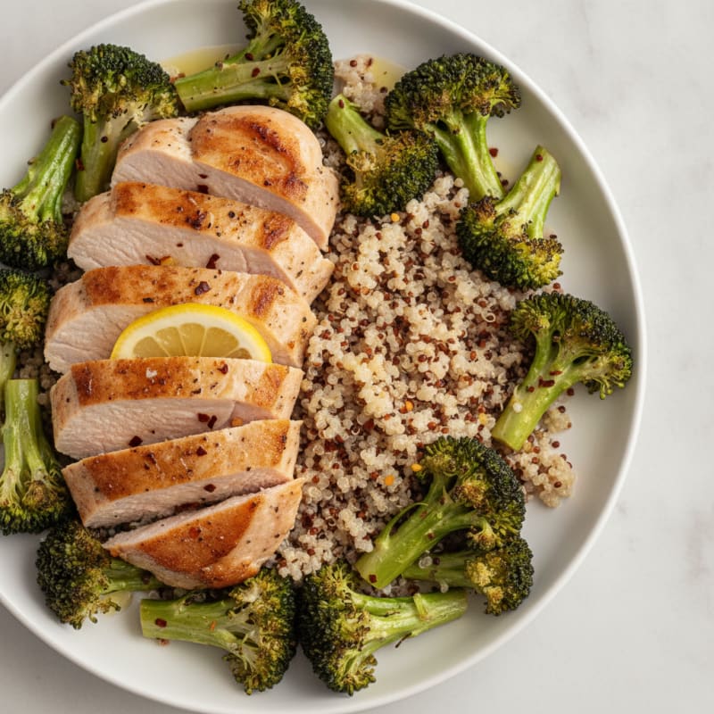 Seared Turkey Breast with Roasted Broccoli and Quinoa