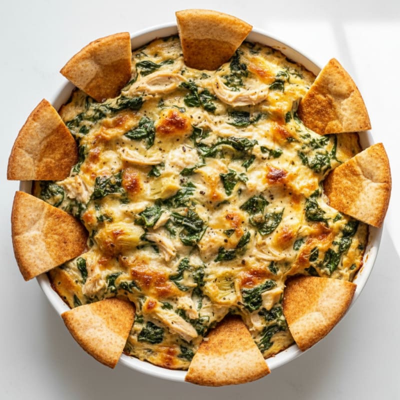 Baked Spinach Artichoke Dip with Toasted Pita