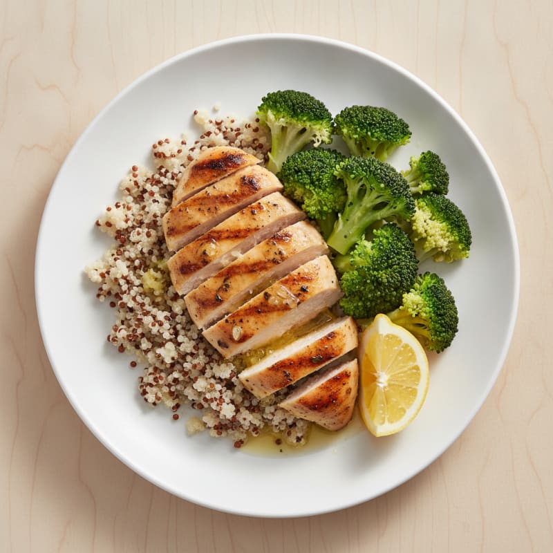 Grilled Chicken Breast with Quinoa and Steamed Broccoli