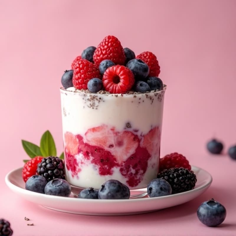 Greek Yogurt Protein Parfait with Mixed Berries and Chia Seeds
