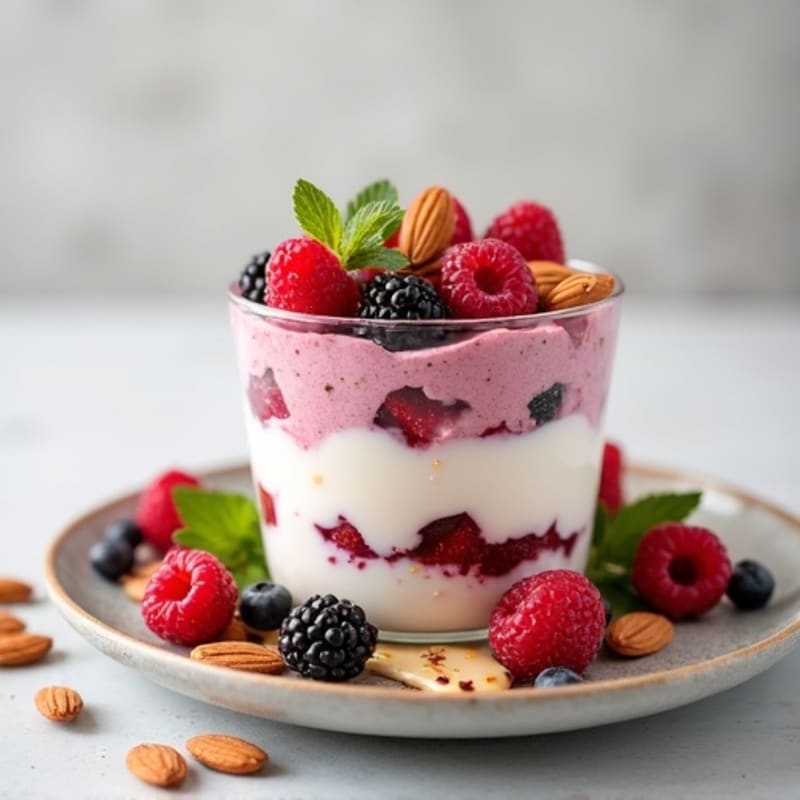 Greek Yogurt Protein Parfait with Mixed Berries and Almonds