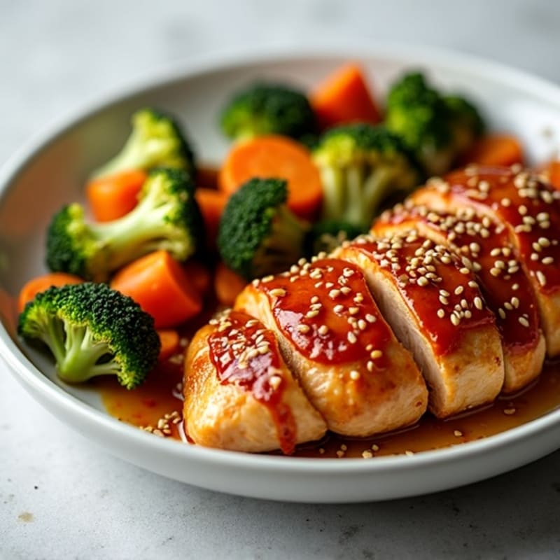 Spicy Gochujang Glazed Chicken with Sesame Roasted Vegetables