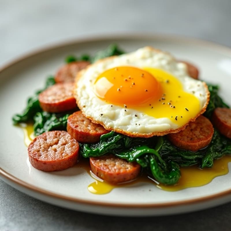 Cottage Cheese Scramble with Turkey Sausage and Spinach