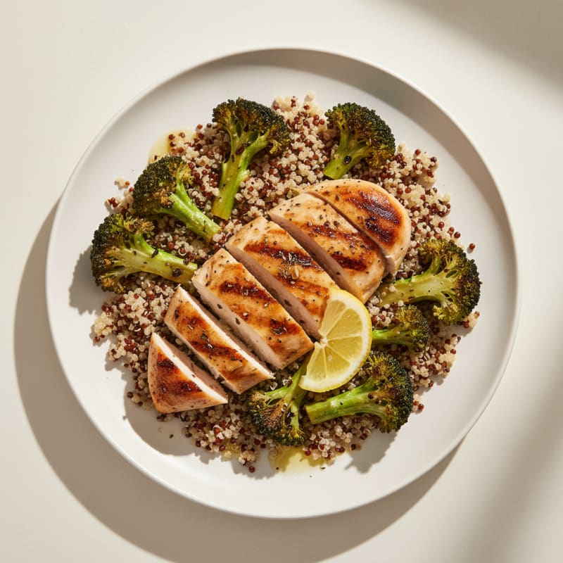 Grilled Chicken Breast with Quinoa and Roasted Broccoli