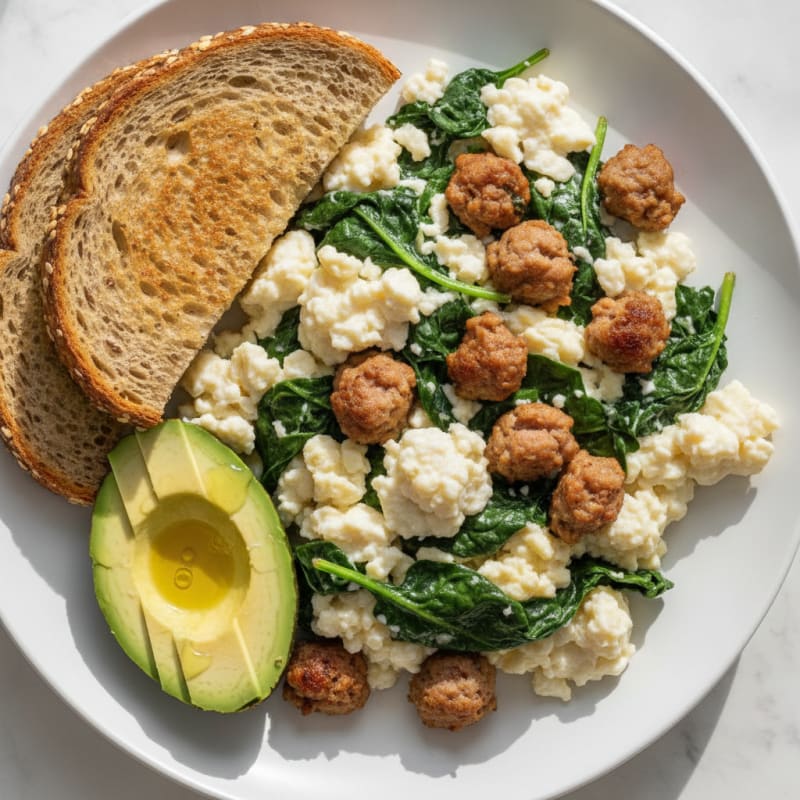 Egg White and Spinach Scramble with Turkey Sausage