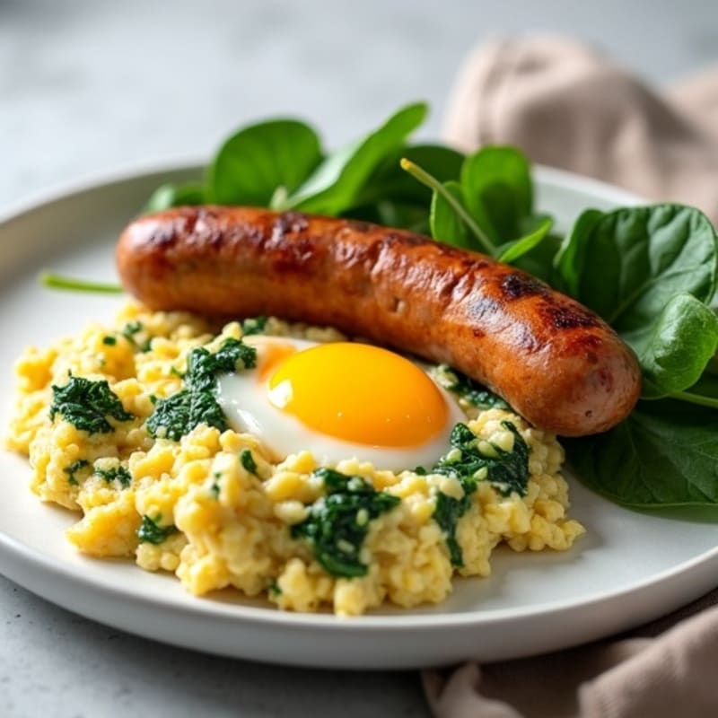 Egg White and Spinach Scramble with Grilled Turkey Sausage
