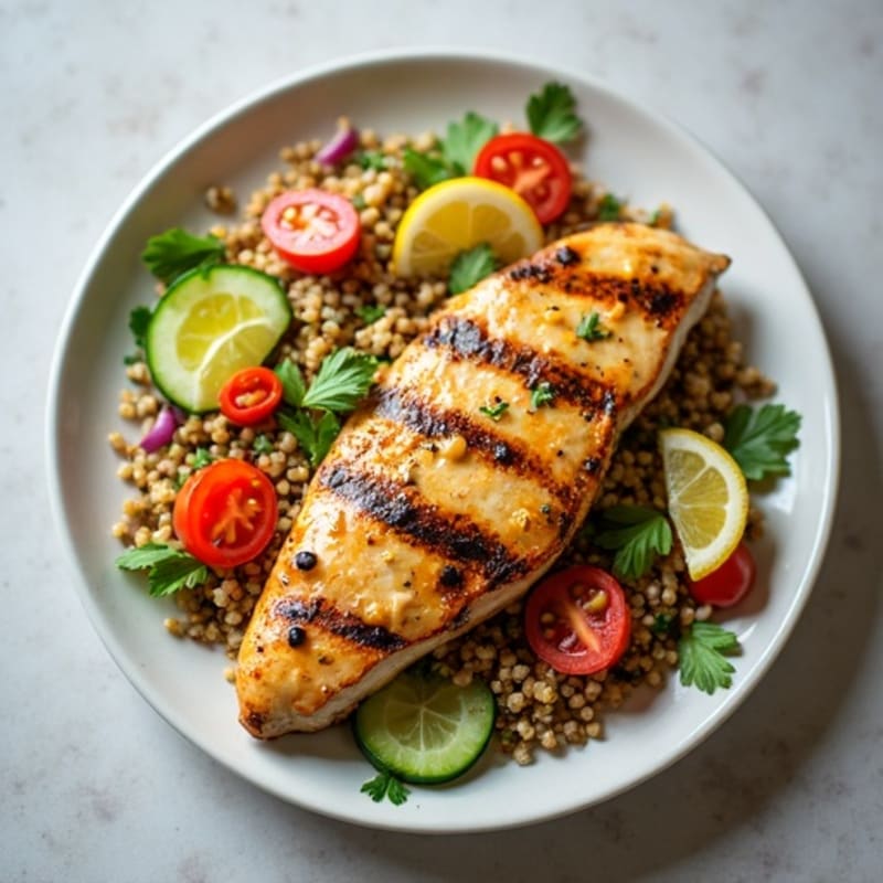 Grilled Chicken Breast with Crunchy Quinoa Salad and Lemon Vinaigrette