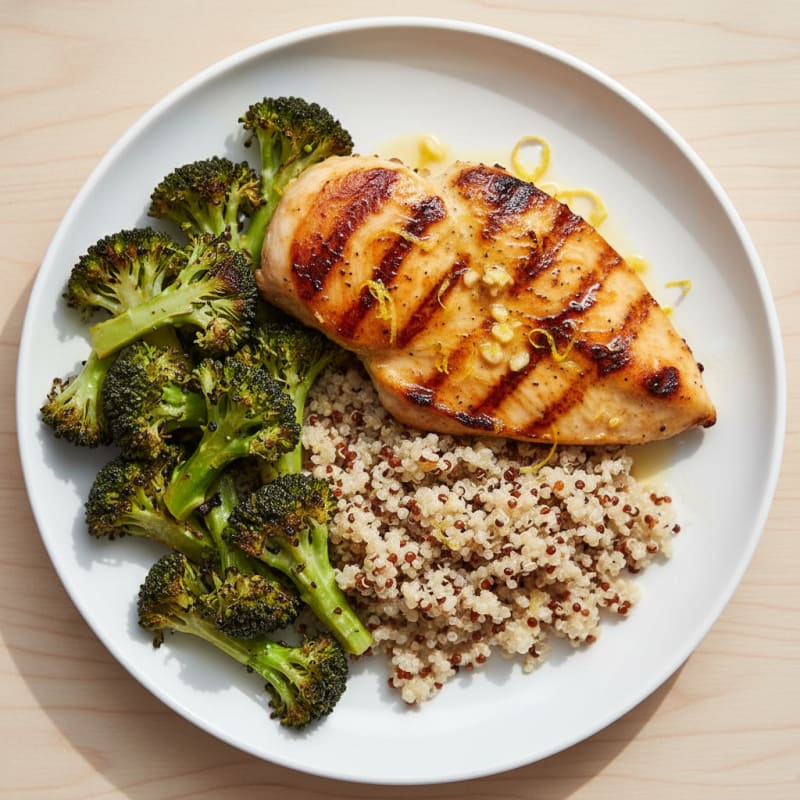 Grilled Lemon Garlic Chicken Breast with Quinoa and Roasted Broccoli