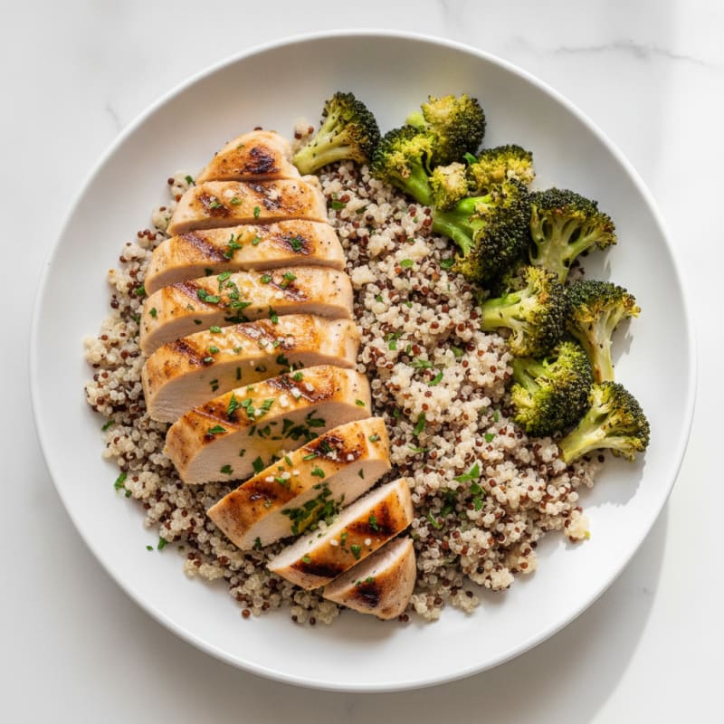 Grilled Chicken Breast with Quinoa and Roasted Broccoli