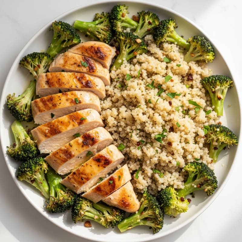 Grilled Chicken Breast with Quinoa and Roasted Broccoli