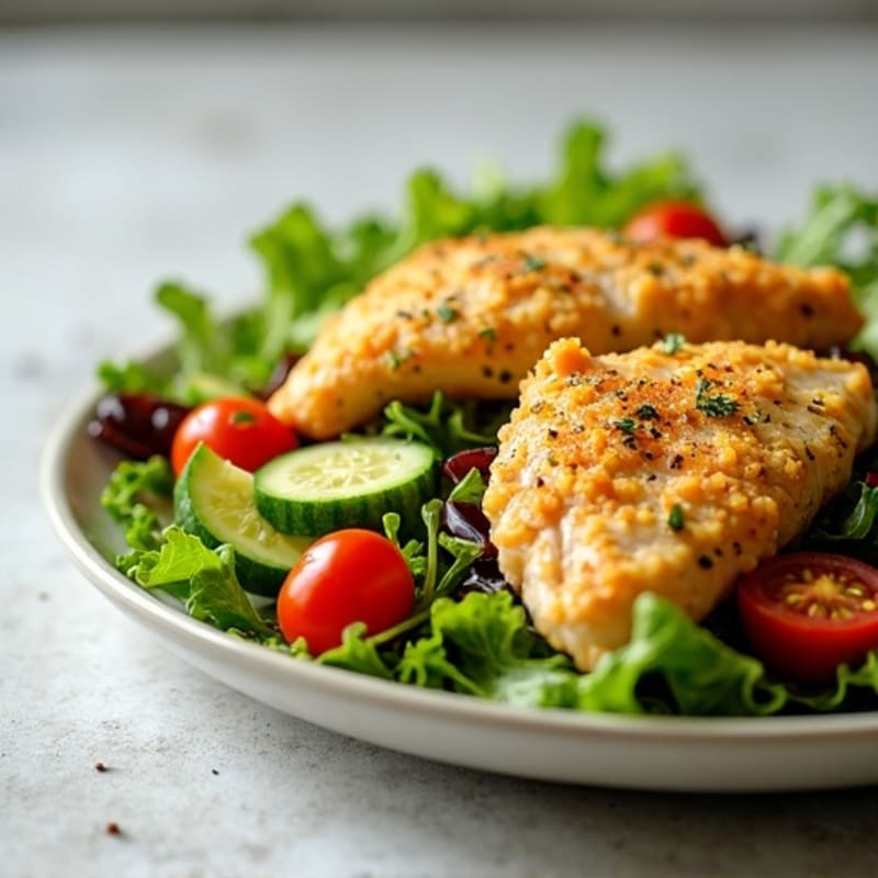 Crispy Lemon-Herb Chicken and Fresh Greens Salad