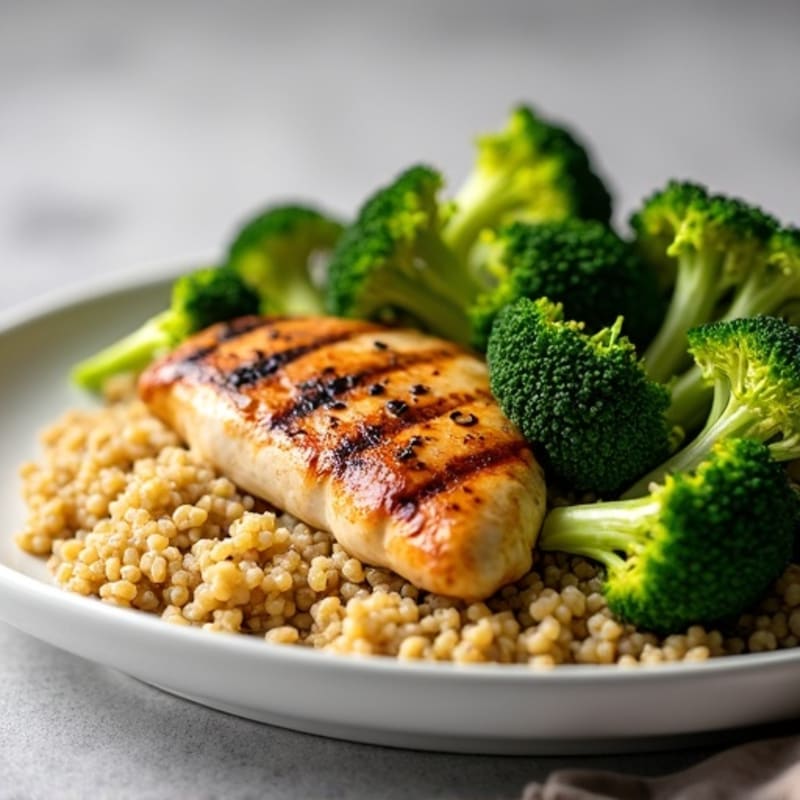 Grilled Chicken Breast with Roasted Broccoli and Quinoa