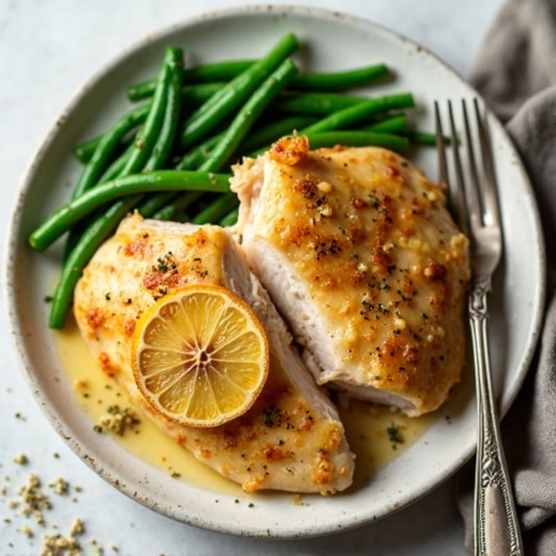Lemon Garlic Roasted Chicken with Crispy Green Beans