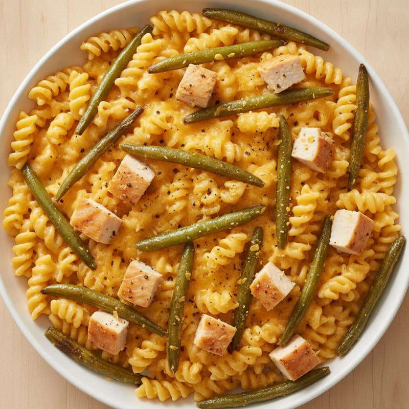 Cheesy Macaroni with Roasted Green Beans
