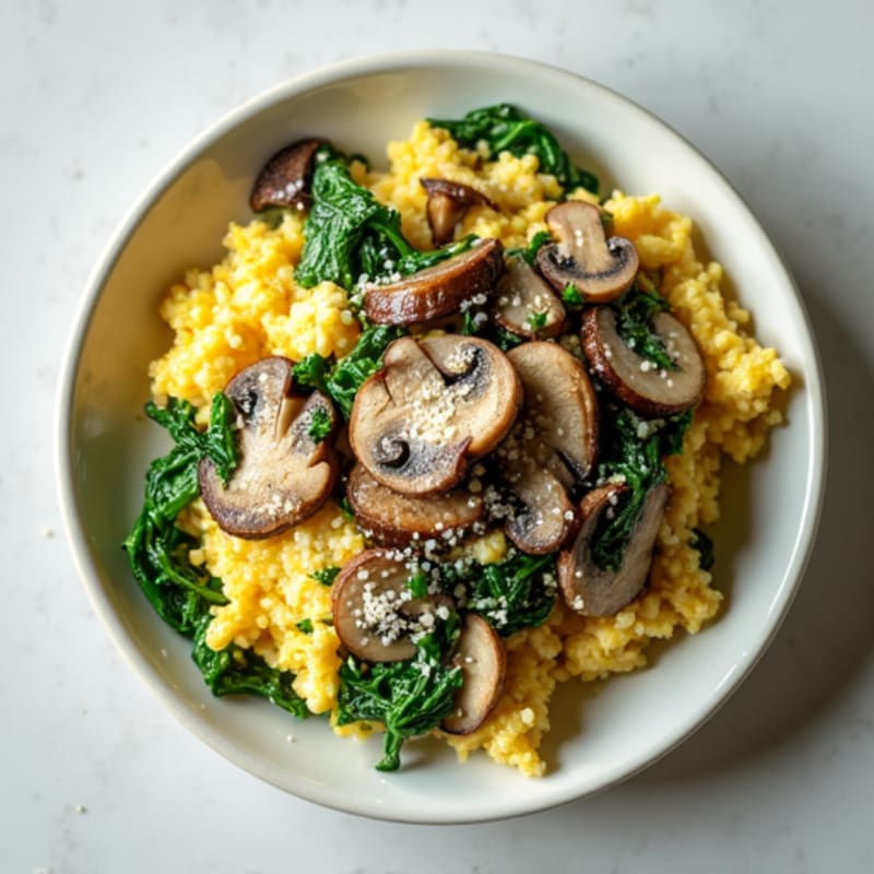Egg White and Spinach Scramble with Sautéed Mushrooms