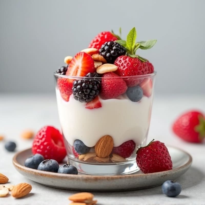 Greek Yogurt Protein Parfait with Mixed Berries and Almonds