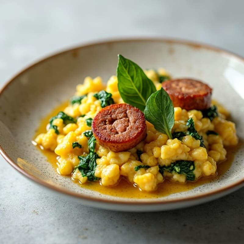 Egg White Scramble with Chicken Sausage and Spinach