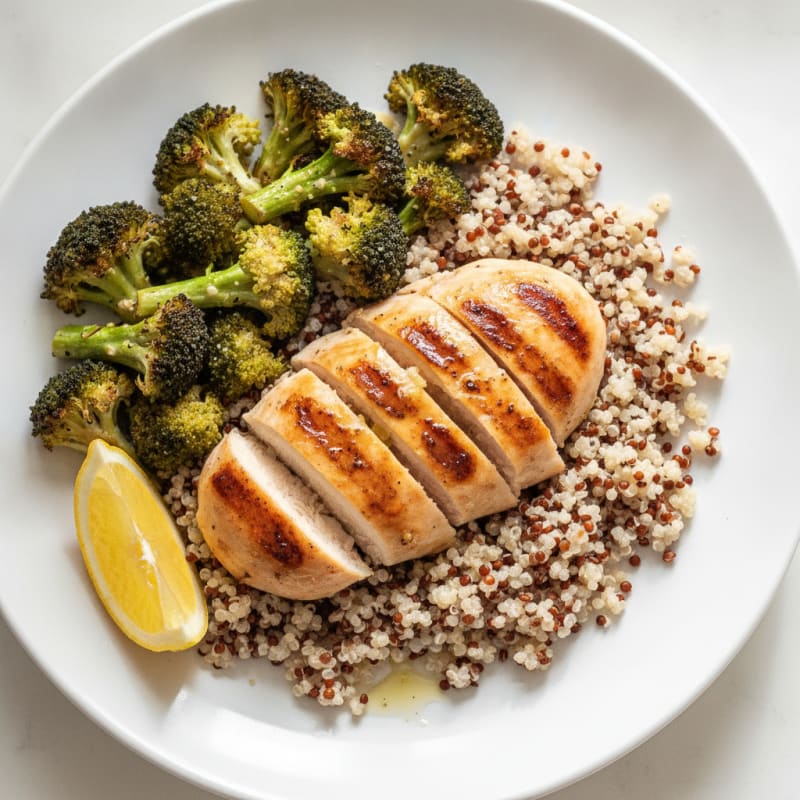 Grilled Chicken Breast with Quinoa and Roasted Broccoli
