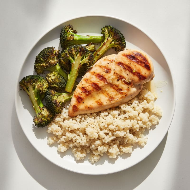 Grilled Chicken Breast with Quinoa and Roasted Broccoli