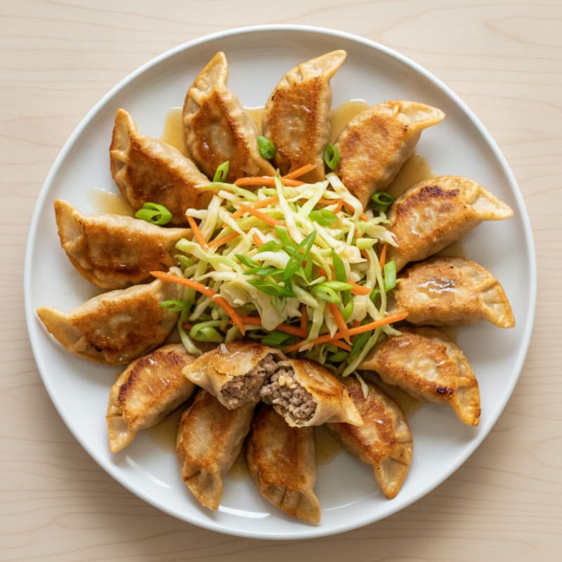 Pork Potstickers with Asian Slaw