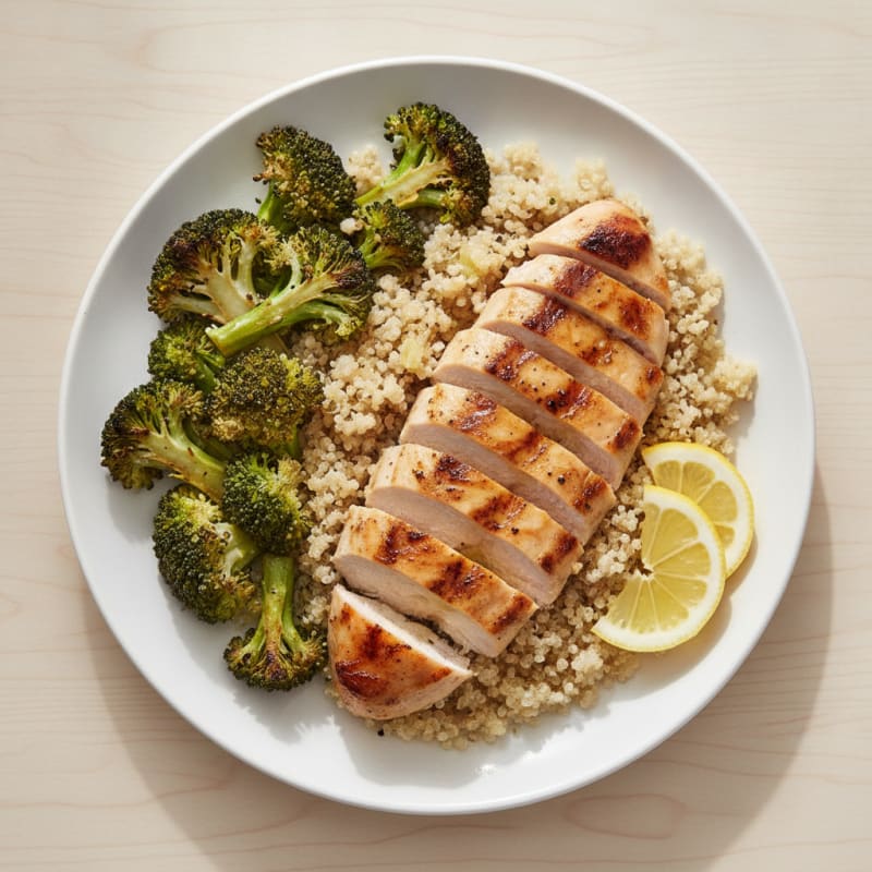 Grilled Chicken Breast with Quinoa and Roasted Broccoli