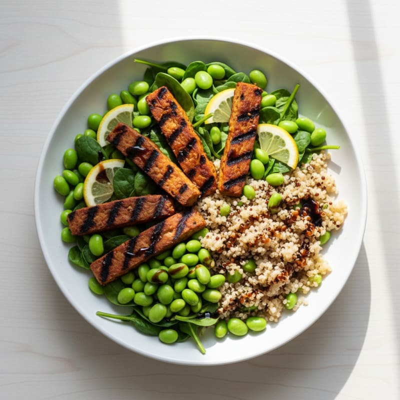 Grilled Tempeh Power Bowl with Quinoa and Edamame